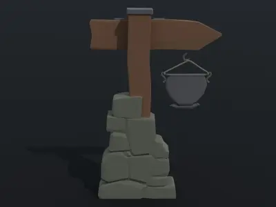 Cartoon fantasy tavern road sign Polygonal Style Low-poly 3D model