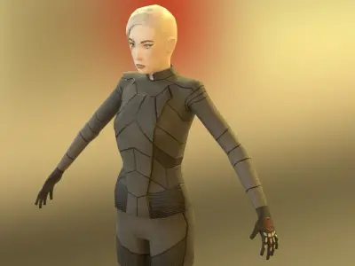 Sci-Fi Female Character in black  Low-poly 3D model