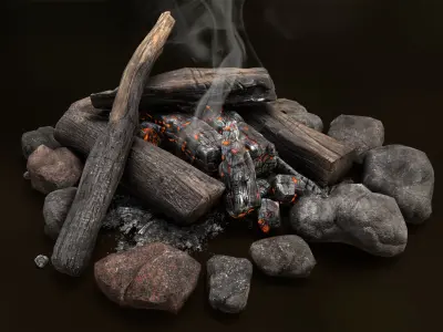 The Bonfire fire pit with logs and rocks Low-poly 3D model
