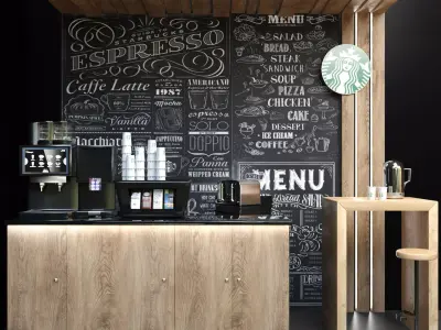 small coffee point with wood and light 3D model