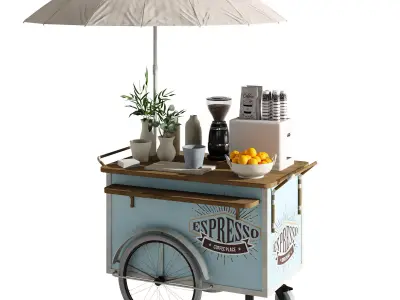 Coffee cart blue set 02 3D model