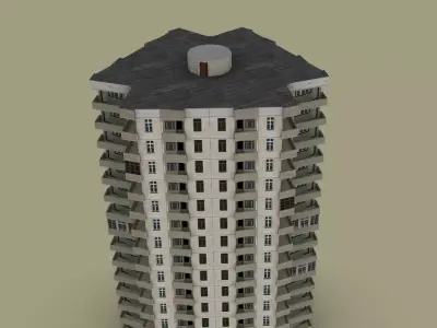 16 storey Soviet building from Armenia Low-poly 3D model