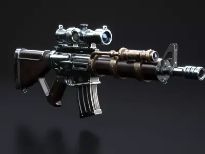 Steampunk Machine Gun with PBR Textures Low-poly 3D model