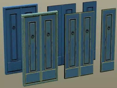 Wooden Entrance Front Double Door Low-poly 3D model