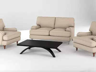 Realistic Sofa Collection Arm Chair and Two Seat Sofa 3D model 3D model
