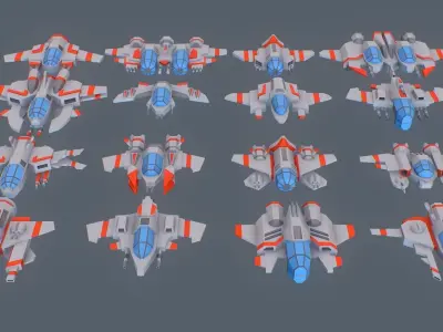 Sci-fi Spaceships constructor low poly pack Low-poly 3D model