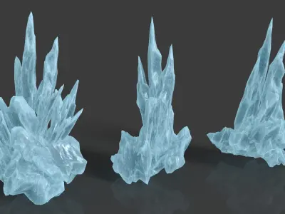 40 Low poly Spiky Ice Cave Modulars - 241002 Low-poly 3D model