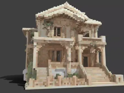 Abandoned Classic Voxel House Low-poly 3D model