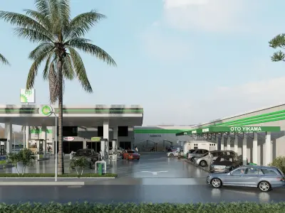 DETAILED GAS STATION FUEL STATION 3D model