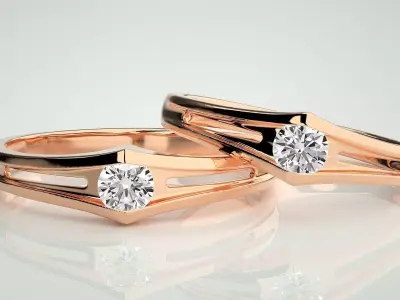 Solitaire Light wt Couple Band Ring 3dm stl render detail  3D print model