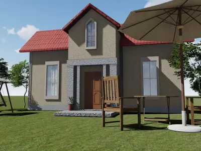 Exterior Country House With Garden  Low-poly 3D model