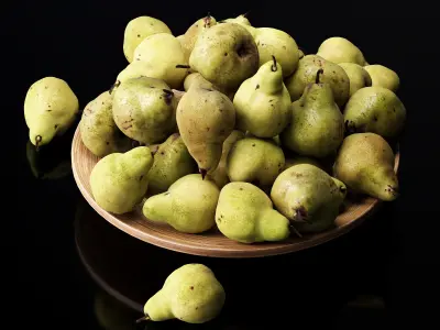 Pakham pears in a wooden fruit bowl Low-poly 3D model