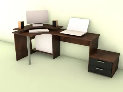 PC table with drawers Free 3D model