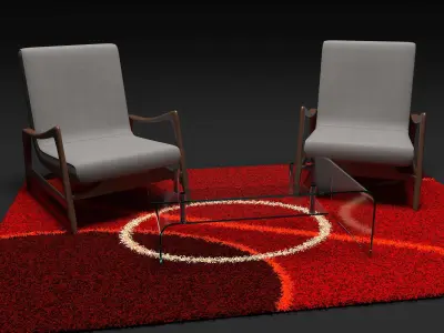 tow chairs mixte wood and clothe 3D model