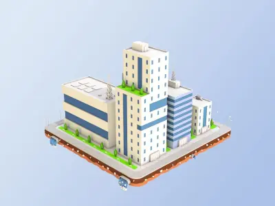 Low Poly City Block Factory Buildings  Low-poly 3D model