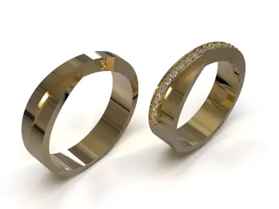 Wedding Ring Set Modern Twist CAD ring model cr0227 3D print model