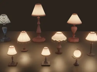 Collection 9 Vintage Lamps Low Poly   Low-poly 3D model