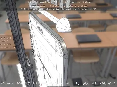 Hinweisschild Kabel mit Pfosten und Rahmen Low-poly 3D model