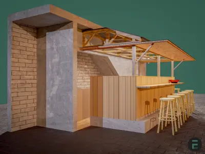 Japanese street Ramen shop counter 3D model
