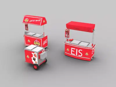 Ice Cream Cart Pack Low-poly 3D model