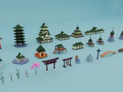 Pack low poly chinese city Low-poly 3D model