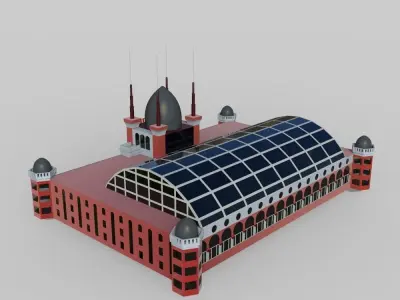 3d low poly building with solar panels on top 3D model