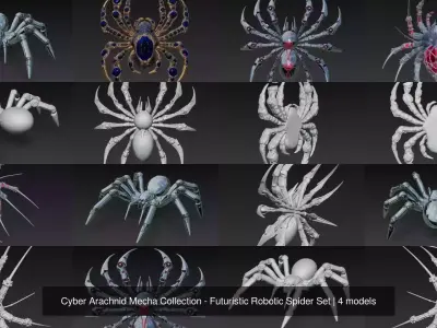 Cyber Arachnid Mecha Collection - Futuristic Robotic Spider Set 3D Model Pack