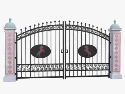 Luxury Ornate Wrought Iron Gate with Horse Symbol Low Poly PBR Low-poly 3D model