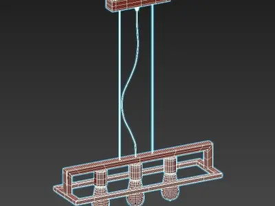 detail pendant light with three lights hanging from ceiling 3D model