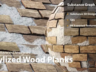 Wood Planks with Plaster PBR Texture