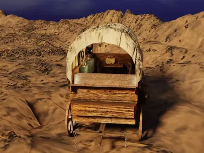 Settler Wagon 3D-Model- perfect for game engines Low-poly 3D model