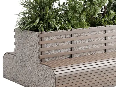 Urban Environment - Urban Furniture Bench with Plants Set 58 3D model