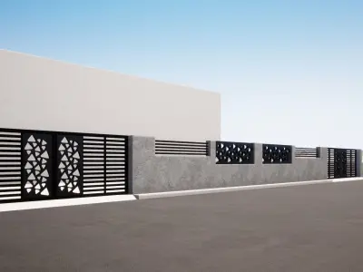 compound wall and gate design fencing wall and entrance gate 3D model