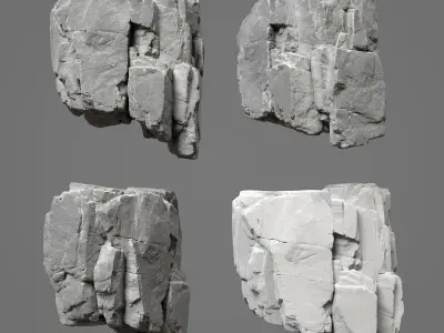 Low Poly Black Cracked Cliff Rock 231012 Low-poly 3D model