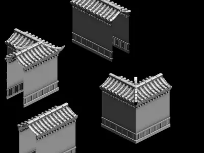 Game Building - the main city wall 01 3D model