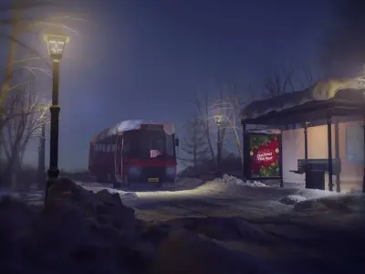 Winter Bus Station 3D model