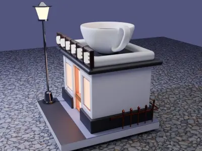 COFFEE SHOP EXTERIOR  Low-poly 3D model