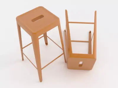 Orange metal bar stool 3D model