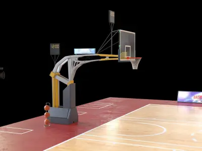Basketball Court Set with Hoop Floor Timers LED Screens Low-poly 3D model