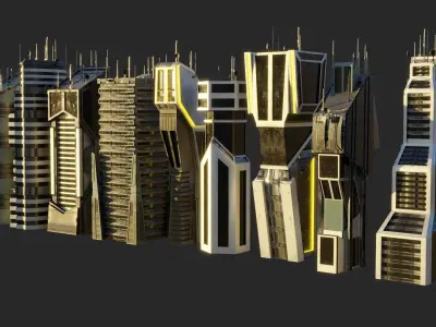 10 LOWPOLY GAME READY SCIFI BUILDINGS PACK Low-poly 3D model