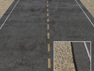 Asphalt empty road in desert Low-poly 3D model