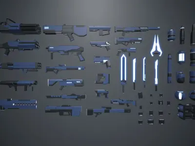 LowPoly Sci Fi Guns Pack Low-poly 3D model