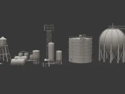 Storage Tanks Pack Low-poly 3D model