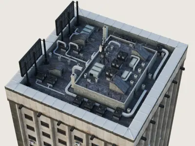 Building Skyscraper City Town Downtown Office Space Work Street Low-poly 3D model 8