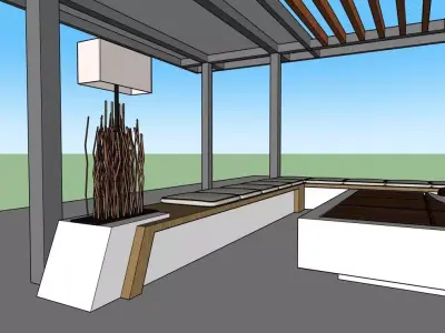 Outdoor Lounge Seating Area with Pergola  3D Sketchup Model 3D model