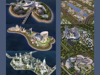 6 Full Scenes - Futuristic City-Island - Bundle 3D Model Pack