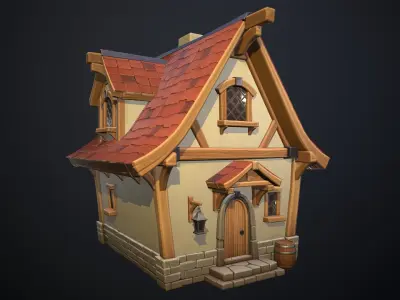 Stylized medieval houses Low-poly 3D model