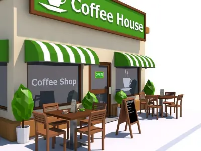 Low Poly Coffee House Low-poly 3D model