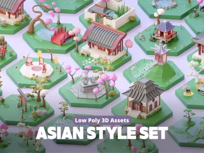 Low Poly Asian Style Set Low-poly 3D model