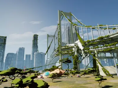 blender anime bridge and city 3D model